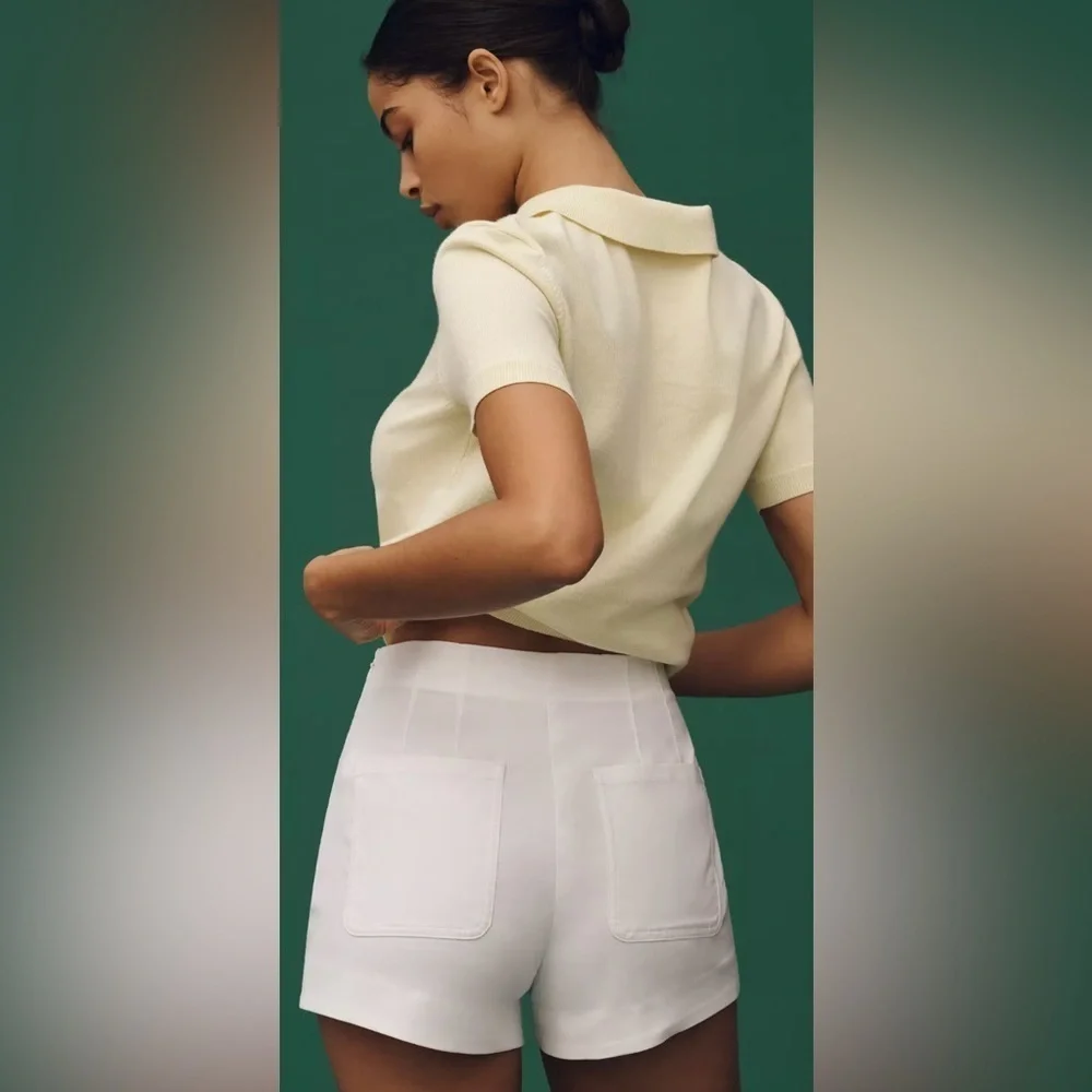 Anthropologie Maeve Scallop Button Shorts White Women's - Picture 8 of 8